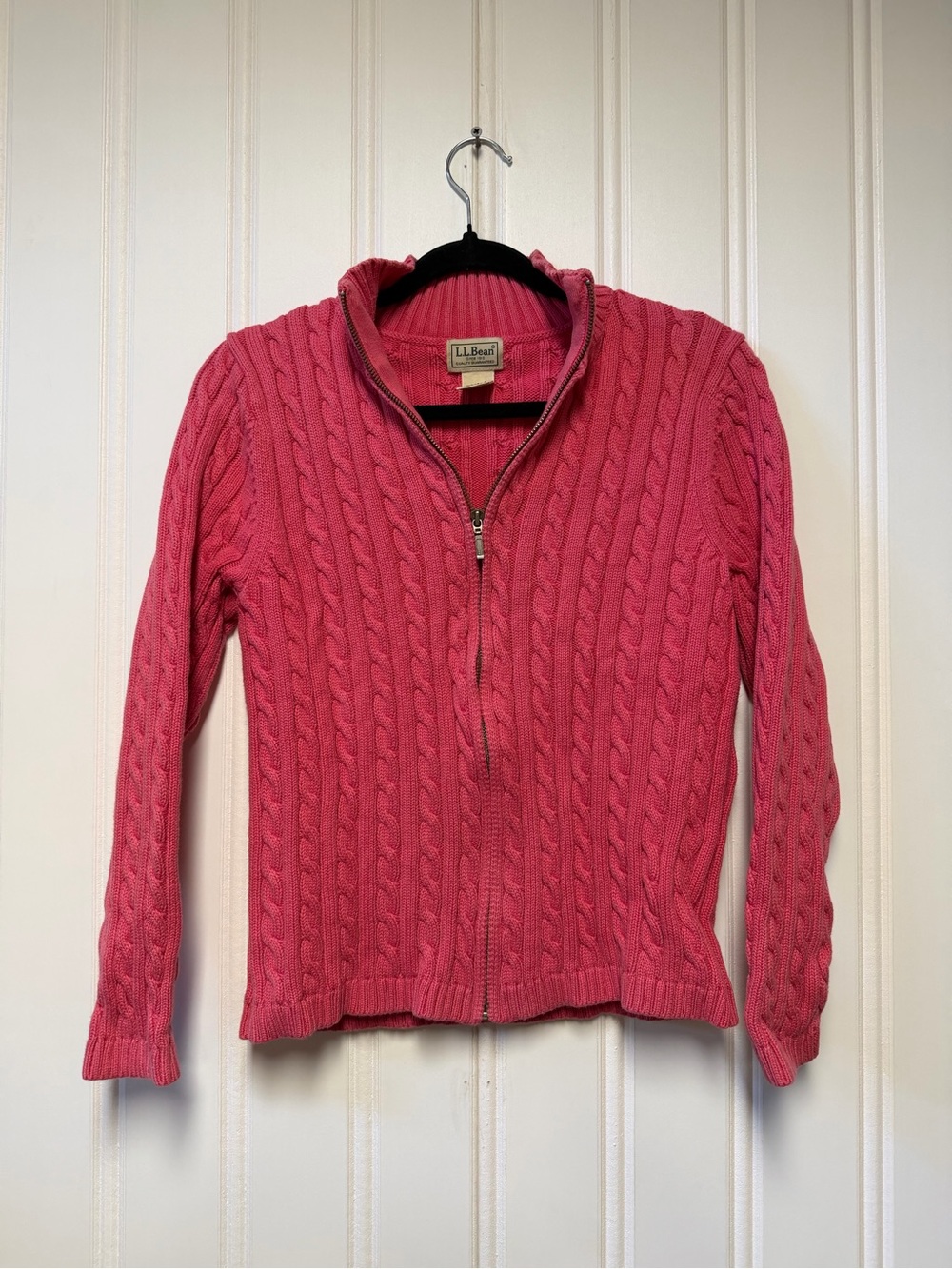 Vintage L.L.Bean Pink Cable Knit Full Zip Sweater Cardigan Women’s Medium